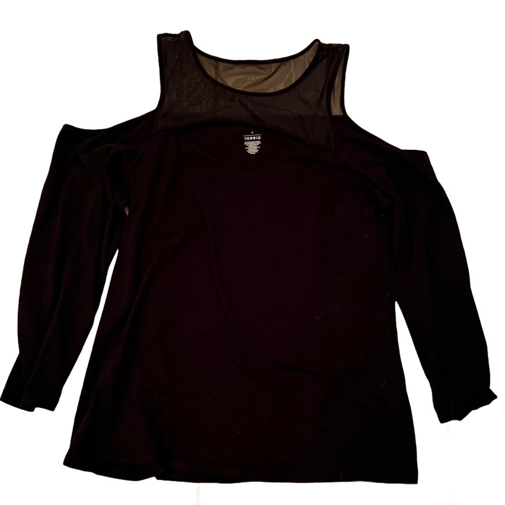 Women’s Black Cold Shoulder Top with Keyhole Mesh Neckline